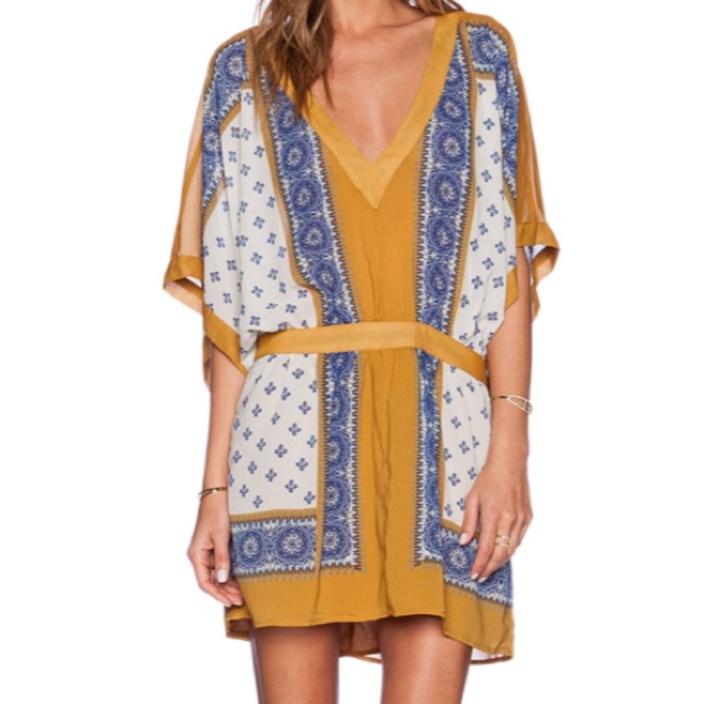 Free People Tunic Dress V Neck 3/4 Kimono Sleeve